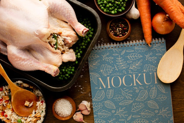 Flat Lay Raw Thanksgiving Turkey Psd