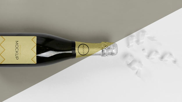 Flat Lay Ribbons Champagne Mock-Up Psd