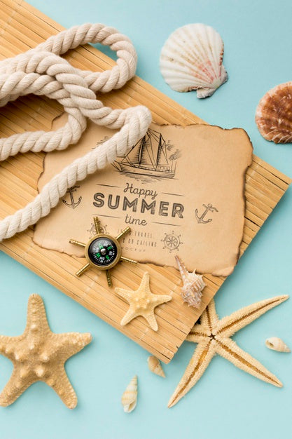 Flat Lay Rope And Boat Arrangement Psd