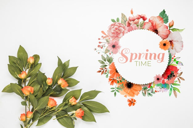 Flat Lay Round Card Mockup For Spring Psd