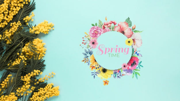 Flat Lay Round Card Mockup For Spring Psd