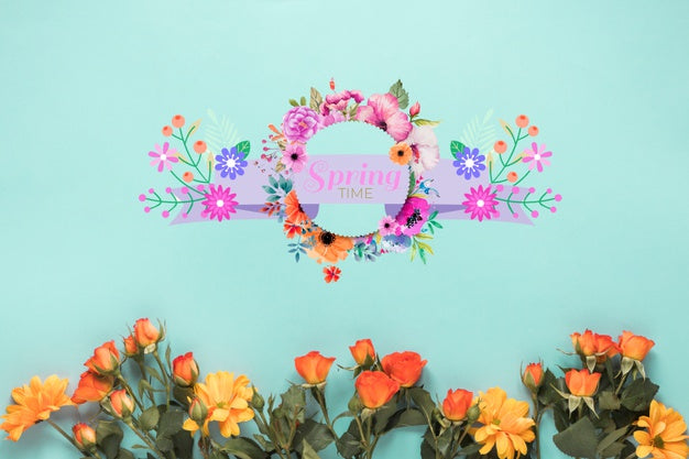 Flat Lay Round Card Mockup For Spring Psd