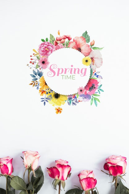 Flat Lay Round Card Mockup For Spring Psd
