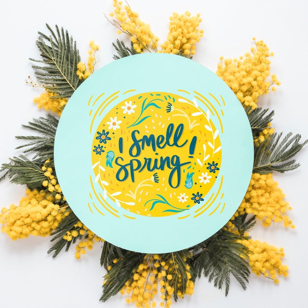 Flat Lay Round Card Mockup For Spring Psd