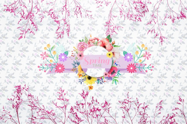 Flat Lay Round Card Mockup For Spring Psd