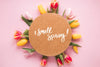 Flat Lay Round Card Mockup For Spring Psd