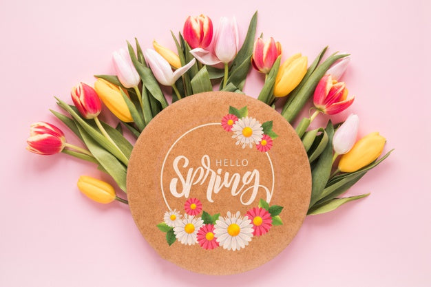 Flat Lay Round Card Mockup For Spring Psd