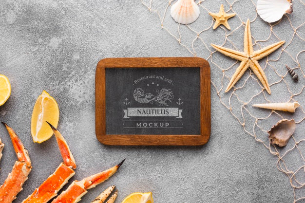 Flat Lay Sea Food Assortment With Blackboard Mock-Up Psd