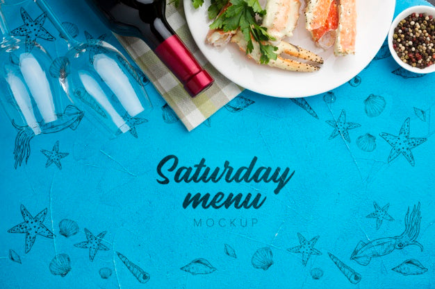 Flat Lay Sea Food Assortment With Mock-Up Psd