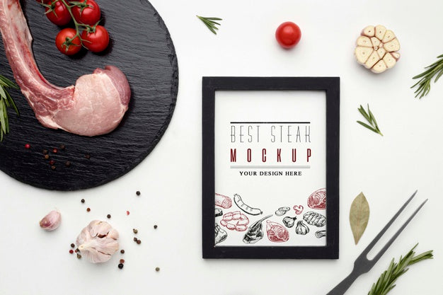 Flat Lay Seasoned Raw Meat Psd