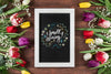 Flat Lay Slate Mockup With Spring Concept Psd