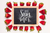 Flat Lay Slate Mockup With Strawberries Psd
