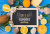 Flat Lay Slate Mockup With Summer Elements Psd