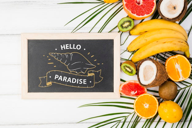 Flat Lay Slate Mockup With Summer Elements Psd