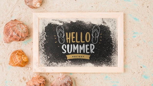 Flat Lay Slate Mockup With Summer Elements Psd