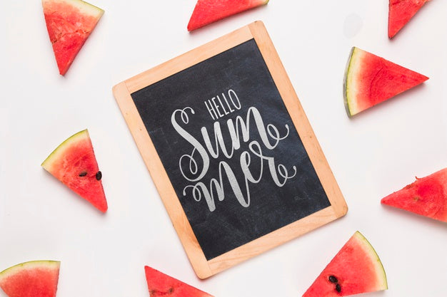 Flat Lay Slate Mockup With Watermelons Psd