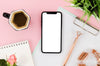 Flat Lay Smartphone Mock-Up On Clipboard With Coffee Psd