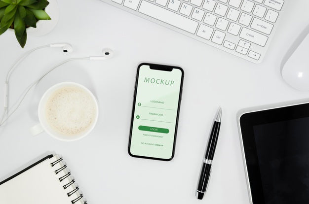 Flat Lay Smartphone Mock-Up On Desk Psd