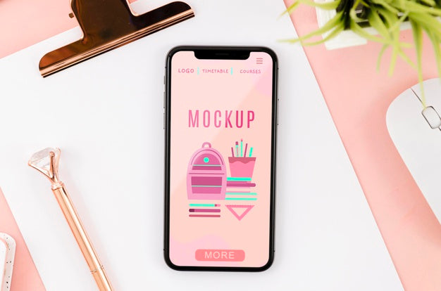 Flat Lay Smartphone Mock-Up With Clipboard And Plant Psd