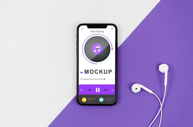 Flat Lay Smartphone Mock-Up With Earphones Psd