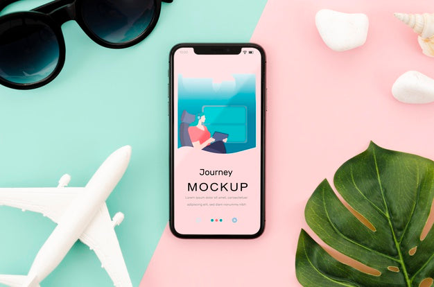 Flat Lay Smartphone Mock-Up With Leaf Psd