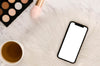 Flat Lay Smartphone Mock-Up With Make-Up Palette Psd