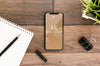 Flat Lay Smartphone Mock-Up With Motepad On Desk Psd
