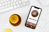 Flat Lay Smartphone Mock-Up With Tea On Desk Psd