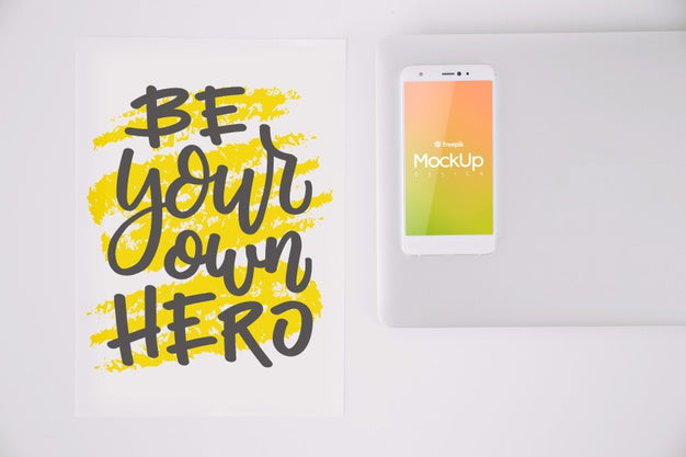 Flat Lay Smartphone Mockup On Workspace Psd
