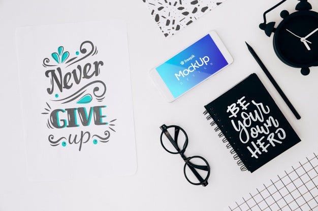 Flat Lay Smartphone Mockup On Workspace Psd