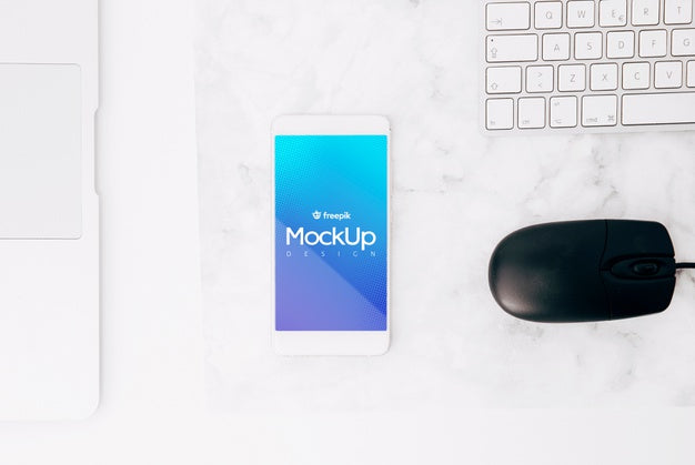 Flat Lay Smartphone Mockup On Workspace Psd