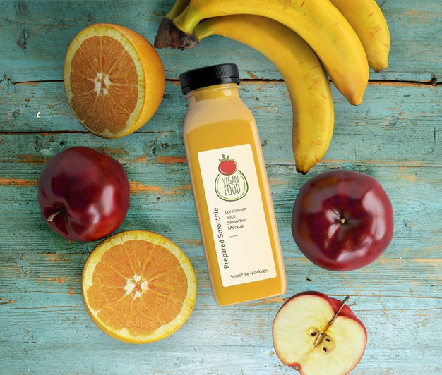 Flat Lay Smoothie With Healthy Fruits Mock-Up Psd