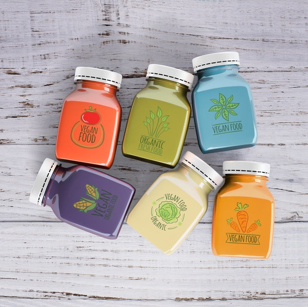 Flat Lay Smoothies Made Of Different Fruits Mock-Up Psd