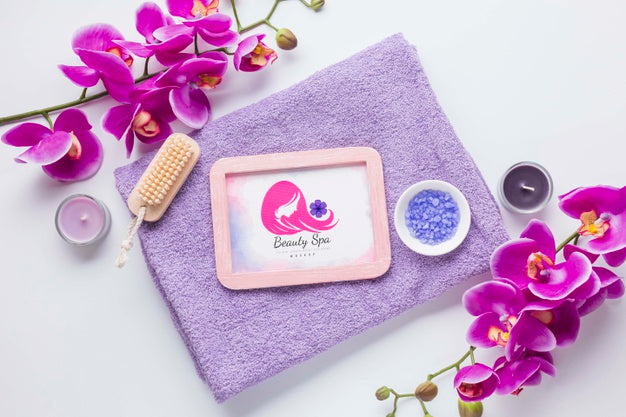 Flat Lay Spa Center Composition With Frame Mock-Up Psd