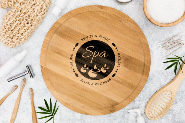 Flat Lay Spa Center Mock-Up And Accessories Psd