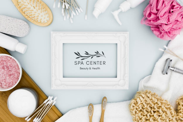 Flat Lay Spa Center Mock-Up Empty Frame Psd