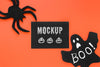 Flat Lay Spooky Ghost And Spider Psd