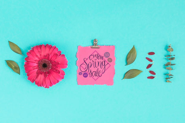 Flat Lay Spring Mockup With Card Psd