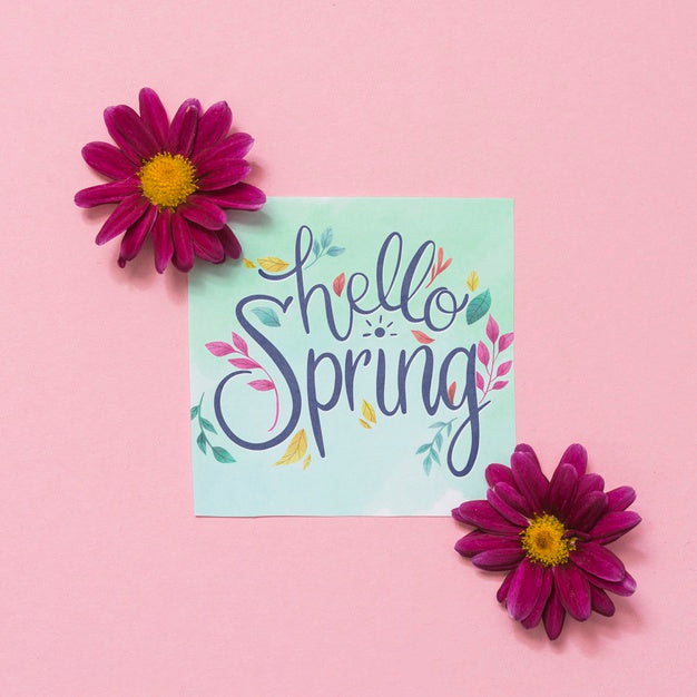 Flat Lay Spring Mockup With Card Psd