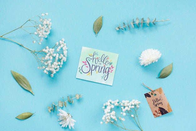 Flat Lay Spring Mockup With Greeting Card Psd