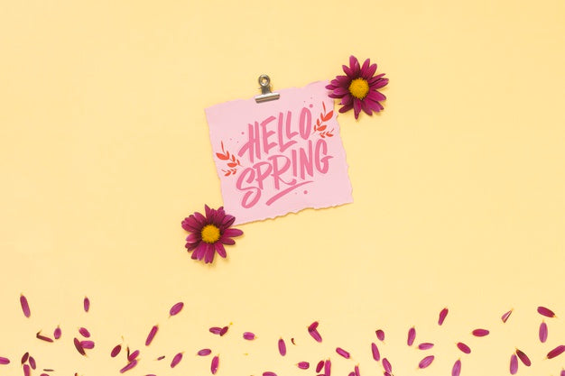 Flat Lay Spring Mockup With Greeting Card Psd