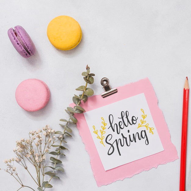 Flat Lay Spring Mockup With Greeting Card Psd