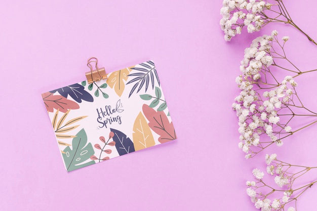 Flat Lay Spring Mockup With Greeting Card Psd
