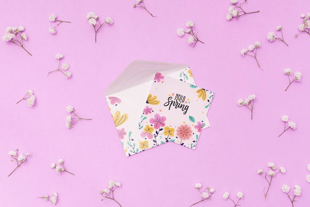 Flat Lay Spring Mockup With Greeting Card Psd