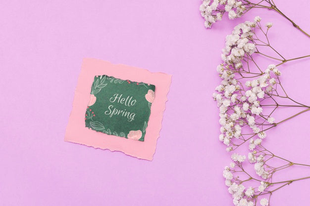 Flat Lay Spring Mockup With Greeting Card Psd