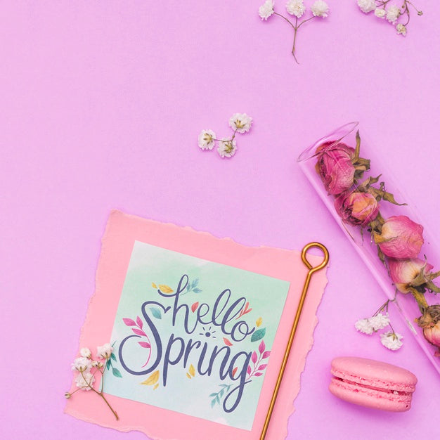 Flat Lay Spring Mockup With Greeting Card Psd
