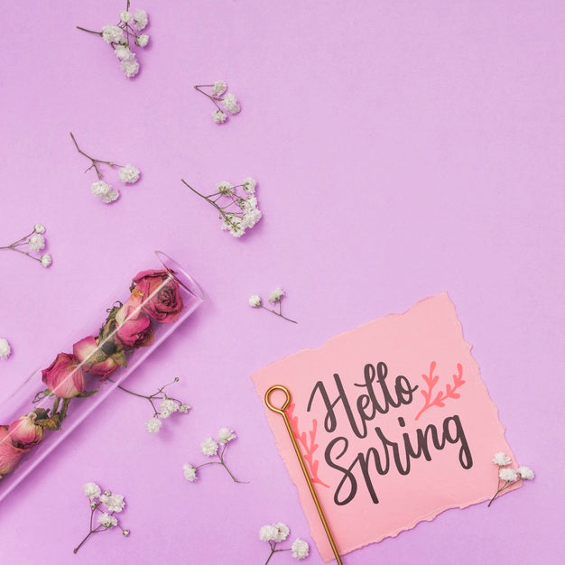Flat Lay Spring Mockup With Greeting Card Psd