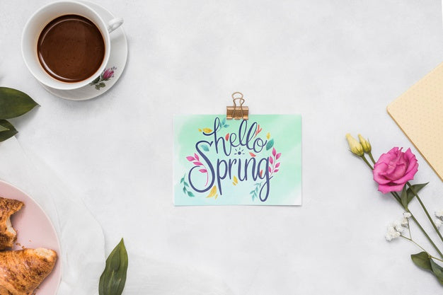 Flat Lay Spring Mockup With Greeting Card Psd