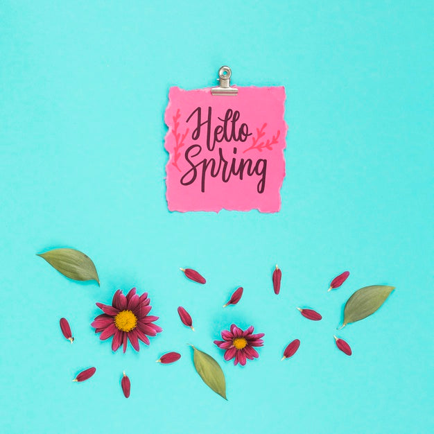 Flat Lay Spring Mockup With Greeting Card Psd