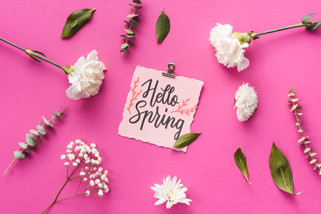 Flat Lay Spring Mockup With Greeting Card Psd